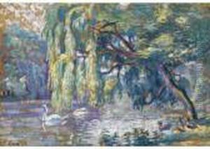 Famille De Cygnes (le Bois De Boulogne) by Henri Edmond Cross