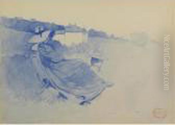 Coast Near Le Lavandou With Seated Woman; Woman On A Balcony: Apair Of Watercolors - view 1