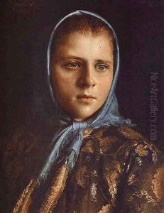 Russian Girl In A Blue Shawl by Ivan Nikolaevich Kramskoy