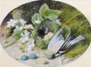 Bird With Flowers And Eggs by William Cruickshank