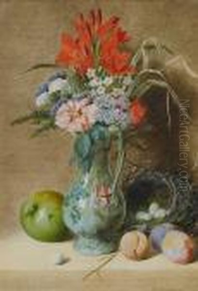 A Still Life Of Flowers, Grapes
And A Pear; A Still Life Of Flowers Plums And An Apple, A Pair - view 1