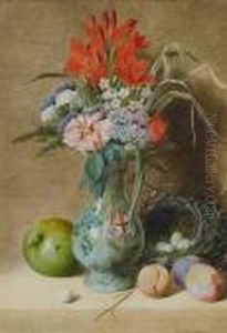 A Still Life Of Flowers, Grapes
And A Pear; A Still Life Of Flowers Plums And An Apple, A Pair by William Cruickshank