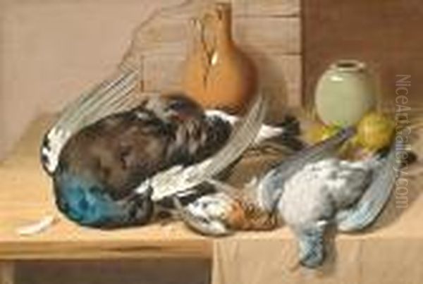Still Life Of Dead Game Birds On A Kitchen Table. - view 1