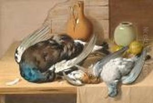Still Life Of Dead Game Birds On A Kitchen Table. Still Life Of Dead Game Birds On A Kitchen Table.