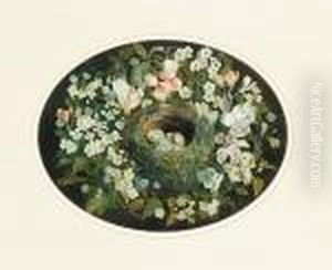 A Bird's Nest Surrounded By Flowers