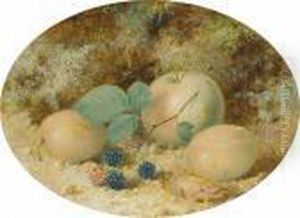 Still Life Of Apples, Plums And Berries On A Mossy Bank by William Cruickshank