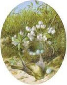 Still Life Of Apple Blossom, A 
Bird's Nest And Eggs; And Still Life Of Blossom, A Bird And A Bird's 
Nest by William Cruickshank