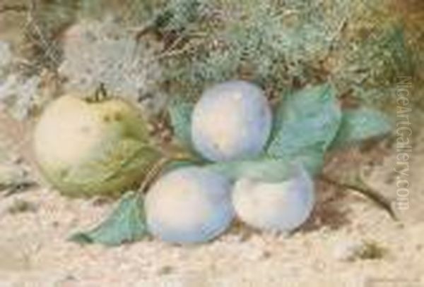 Still Life Of An Apple And Plums - view 1