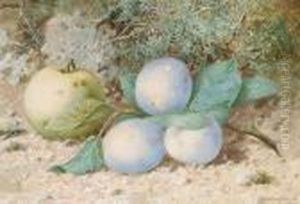 Still Life Of An Apple And Plums by William Cruickshank