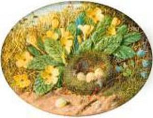 Primroses, Hairbells And A 
Bird's Nest On A Mossy Bank; And Abird's Nest, Apple Blossom And A 
Chaffinch On A Mossy Bank by William Cruickshank