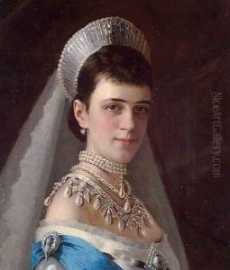 Portrait Of Empress Maria Fyodorovna In A Head Dress Decorated With Pearls by Ivan Nikolaevich Kramskoy