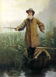 Portrait of Apollon Maikov (1821-97) Fishing, 1883 by Ivan Nikolaevich Kramskoy