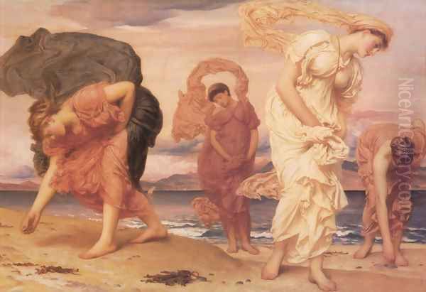 Greek Girls Picking Up Pebbles By The Sea - view 1