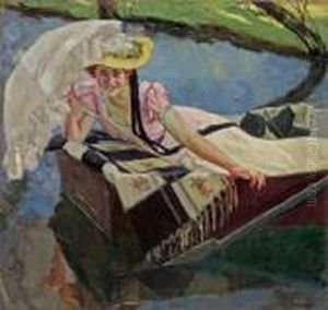 "frau Im Boot Mit Weissem Sonnenschirm (the White Parasol)" "frau Im Boot Mit Weissem Sonnenschirm (the White Parasol)"