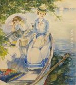 Sommertag Am See Mit Zwei Jungen Damen Im Ruderboot by Edward Alfred Cucuel