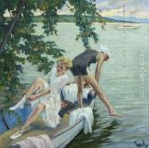 Badende Madchen Am Starnberger See. by Edward Alfred Cucuel