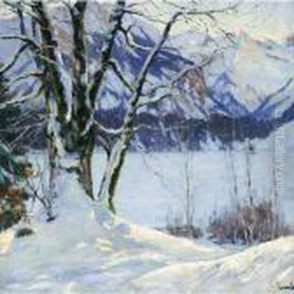 A Frozen Lake In A Mountainous Winter Landscape - view 1