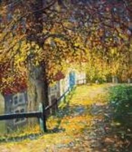 Das Haus Des Kunstlers (?) Unter Herbstlichen Baumen by Edward Alfred Cucuel