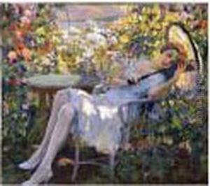 Young Girl With A Parasol by Edward Alfred Cucuel