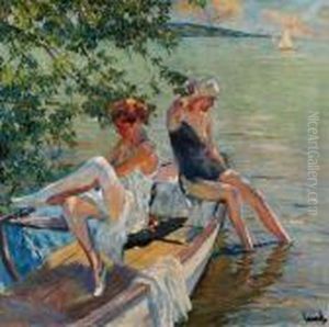 Badende Madchen Am Starnberger See by Edward Alfred Cucuel