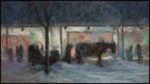 The Cab Stand At Night, Montreal by Maurice Galbraith Cullen