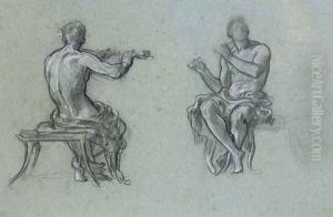 Two studies of a man piping, for Music by Lord Frederick Leighton