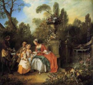 Lady and Gentleman with two Girls and a Servant 1742 by Nicolas Lancret