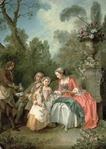 A lady and a gentleman in the Garden with two children
