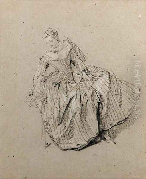 A seated woman, looking down to the left - view 1
