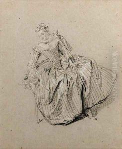A seated woman, looking down to the left