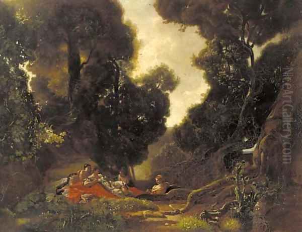 Nymphs reclining in a woodland glade - view 1