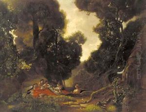 Nymphs reclining in a woodland glade by Nicolas Lancret