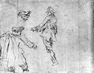 Two Figures seen from behind and a Study of a Head by Nicolas Lancret