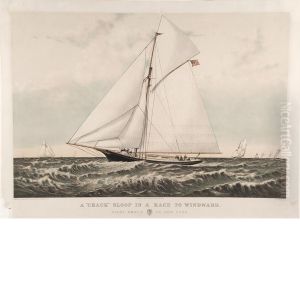 A "crack" Sloop In A Race To Windward by Currier & Ives Publishers