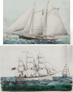 The Miniature Ship Red, White And Blue by Currier & Ives Publishers