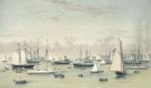 The Yacht Squadron At Newport, Rhode Island by Currier & Ives Publishers