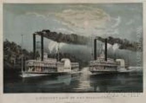 A Midnight Race On The Mississippi by Currier & Ives Publishers