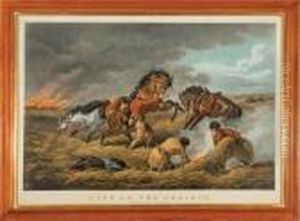 Life On The Prairie: The Trappers Defence, "fire Fight Fire" (g.3797) by Currier & Ives Publishers