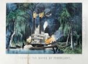 Through The Bayou By Torchlight; The Great Mississippisteamboat Race by Currier & Ives Publishers