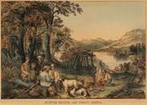 Hunting, Fishing And Forest Scenes: Shantying, On The Lake Shore by Currier & Ives Publishers
