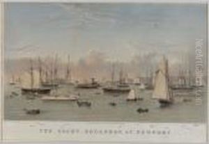The Yacht Squadron At Newport by Currier & Ives Publishers