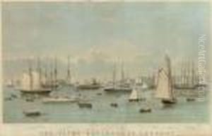 The Yacht Squadron At Newport by Currier & Ives Publishers