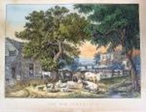 The Old Homestead; Winter Pastime by Currier & Ives Publishers