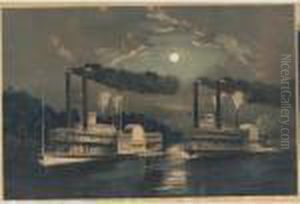 A Midnight Race On The Mississippi by Currier & Ives Publishers