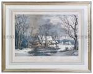 Winter In The Country. The Old Grist Mill. by Currier