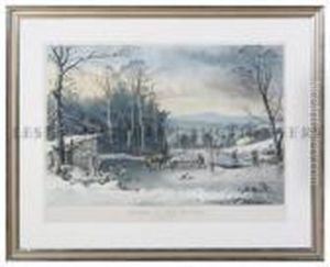 Winter In The Country. Getting Ice. by Currier