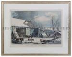 The Farm-yard In Winter. by Currier