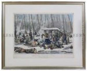 American Forest Scene, Maple Sugaring by Currier