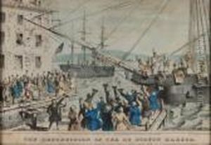 The Destruction Of Tea At Boston Harbor by Currier