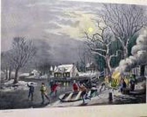 Winter Evening And Winter Pastime by Currier